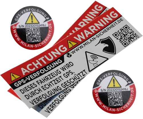 4 Stück GPS Sticker, Ortungs-GPS-Signal gesichert mit Webseite auf Anti-Diebstahl Aufkleber, Alarm-Warnaufkleber (2 x Rund + 2 x Rechteckig (Weiss)) von GRIP&BENDER