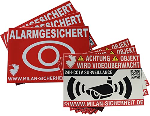 6x Alarmgesichert und Videoüberwachung Aufkleber, Achtung Alarmanlage und Videoüberwacht, Sticker für Außen (6er Set) von GRIP&BENDER