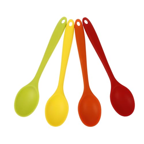 GRIRIW 4 STÜCKE Teiliges Silikon Kochlöffel Antihaftbeschichtet Hitzebeständig Vielseitig zum Rühren Mischen und Servieren Bunte Küchenlöffel für Backen und Kochen im Haushalt von GRIRIW