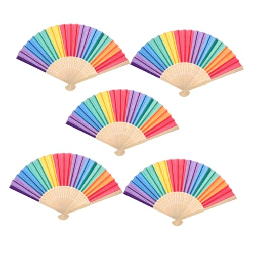 GRIRIW 5stücke Faltbare Handfächer Im Regenbogen-Design Leichte Tragbare Fächer Für Hochzeiten Tänze Und Festivals Chinesischer Stil Für Paraden Und Feierlichkeiten von GRIRIW