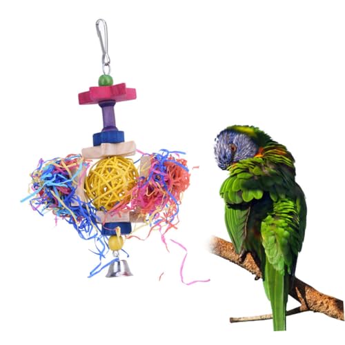 GRIRIW Buntes Papageienspielzeug aus Holz Metall und Schnur Robustes Kauspielzeug zur Zahnpflege Geeignet für Papageien Wellensittiche und Kleintiere Fördert Natürliche Zufällige Farbe von GRIRIW