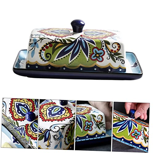 GRIRIW Butterdose mit Deckel Keramische Butterplatte mit Floralen Mustern für Küche und Gastronomie Rutschfeste Unterseite für Aufbewahrung und Präsentation GRIRIW Butterdose mit Deckel Keramische Butterplatte mit Floralen Mustern für Küche und Gastronomie Rutschfeste Unterseite für Aufbewahrung und Präsentation von GRIRIW