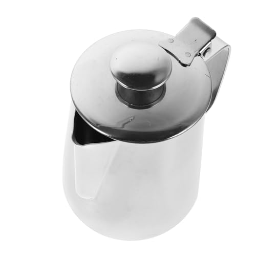 GRIRIW Edelstahl Milchaufschäumer Kännchen mit Deckel Spitz Ausguss Präzises Gießen für Latte Art Espresso Zubehör Langlebig Leicht zu Reinigen von GRIRIW
