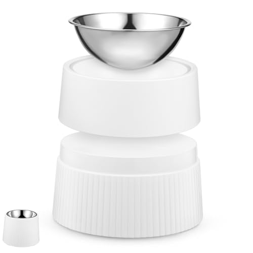 GRIRIW Erhöhter Edelstahl Hundenapf mit Abnehmbarem Boden Halbrunde Schüssel Stabiler Stand rutschfest für Hunde und Katzen Verstellbare Fresshöhe Langlebiger Napf für Sauberes Füttern von GRIRIW