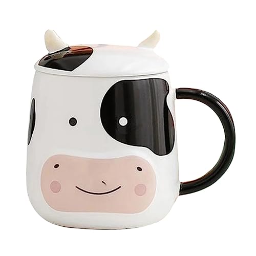 GRIRIW Einzigartige Keramiktasse Mit Kuh- Porzellan-kaffeetasse Mit Deckel Und Löffel Für Tee von GRIRIW