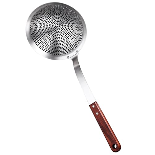 GRIRIW Skimmer Sieb mit Holzgriff Küchensieb für Hot Pot Suppen Rostfrei Leicht zu Reinigen für Ölfilter und Tägliche Nutzung von GRIRIW