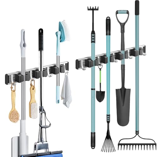 GRKJGytech Besenhalterung Wand,7 Halter und 9 abnehmbare Haken Haken,Besen Mop Halter,Gartengerätehalter Wand,Bohrinstallation Mop Halter von GRKJGytech