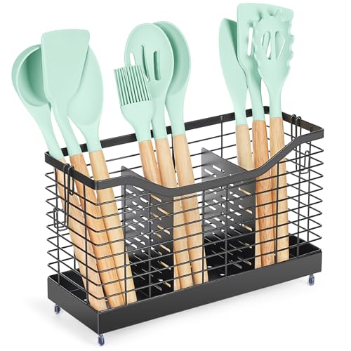 GRKJGytech Küchenutensilienhalter für Küchentheke, Schwarzer Besteckhalter, Küchenutensilien Kitchen Arbeitsplatte Organizer, Kochlöffelhalter, Besteck schwarz matt von GRKJGytech