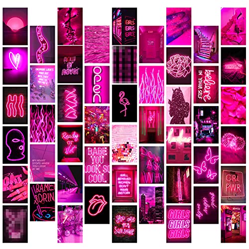 50 x rosa neonästhetische Wand-Collagen-Kit, Wandkunst-Collagen-Kit, ästhetische Poster für Schlafsaal-Wanddekoration, Wandkunstdruck für VSCO-Mädchen, ästhetisches Foto von GROBRO7