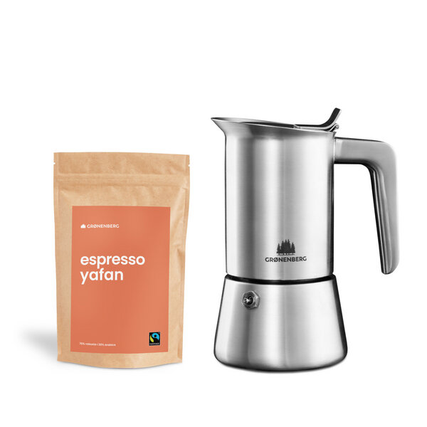 GROENENBERG Kaffee Spar Set 2 | Espressokocher Induktion (2 Größen) + Bio Espresso Bohnen o. Pulver 250g von GROENENBERG