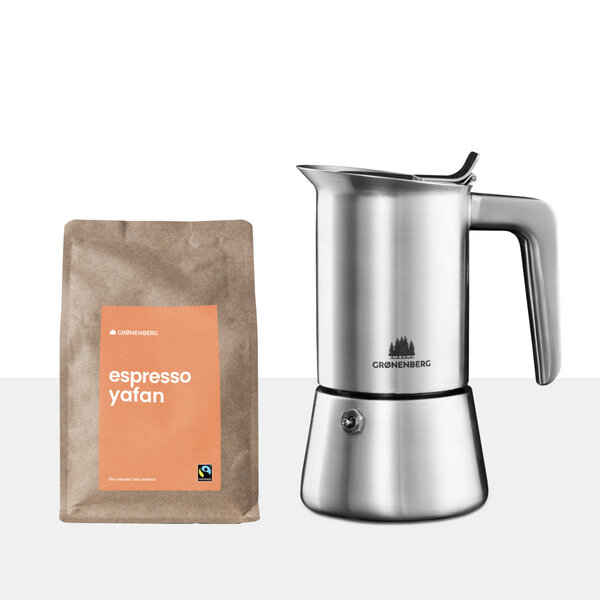 GROENENBERG Kaffee Spar Set 2 | Espressokocher Induktion (2 Größen) + Bio Espresso Bohnen o. Pulver 250g von GROENENBERG