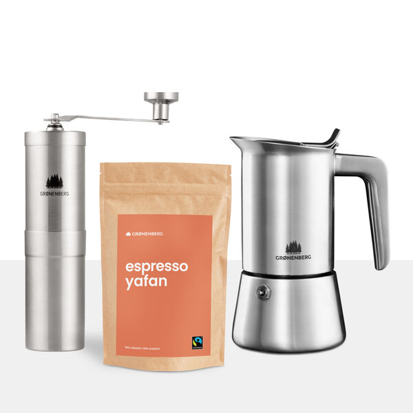 GROENENBERG Kaffee Spar Set 4: Espressokocher + Espresso Bohnen 250g + Kaffeemühle von GROENENBERG