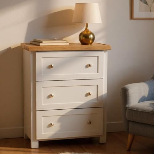 GROF Furniture Kommode mit 3 Schubladen, grau lackiert, für Flur oder Wohnzimmer, fertig montierter Aufbewahrungsschrank, Eichenholzmöbel von GROF