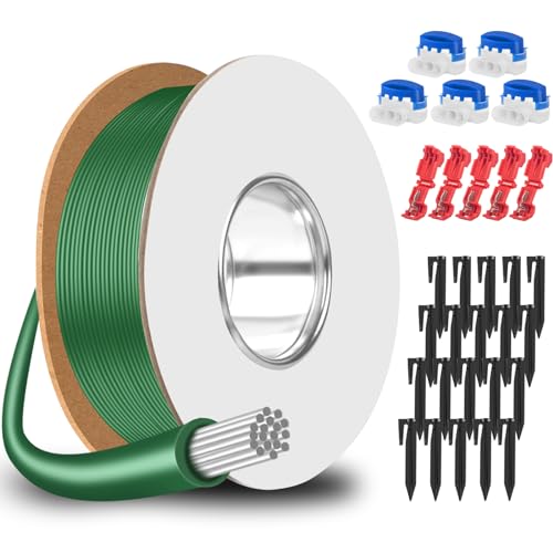 GROFIS 50m Begrenzungskabel Mähroboter + 25 Erdnägel + 5 Kabelverbinder Wasserdicht + 5 Abzweigverbinder, Universal Begrenzungsdraht Rasenroboter Zubehör Set, Kompatibel mit Gardena Bosch Worx von GROFIS