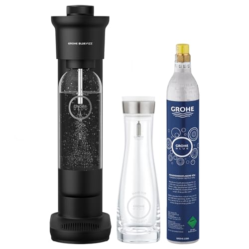 GROHE Blue Fizz - Wassersprudler inkl. Glaskaraffe (Glaskaraffe: 1l Volumen, 3 einstellbare CO2 Stufen, inkl. CO2 Flasche, 1x 0,85l Wasserflasche,), schwarz von Grohe