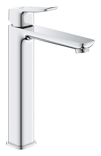 GROHE Dice, Waschtischarmatur hoch, wassersparend (Wasserhahn für das Bad, Badarmatur mit Zugstangen-Ablauf, 27cm hoch, mit 3in1 Werkzeug, einfache Installation am Waschbecken), chrom, 1018920000 von GROHE