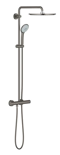 GROHE Euphoria 310, Duschsystem wassersparend (31cm Regendusche mit Duscharmatur, Thermostat mit Verbrühschutz, Sicherheitssperre bei 38°C, Duschkopf mit 3 Strahlarten), anthrazit, 26075AL0 von GROHE