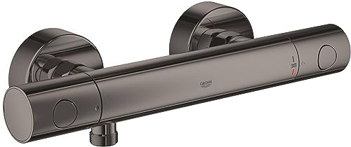 GROHE Grohtherm 1000 Cosmopolitan - Thermostat-Brausebatterie (wassersparend, ergonomischer Metallgriff, Sicherheitssperre bei 38°C), hard graphite, 34065A02 von GROHE