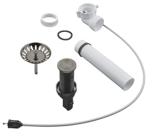 GROHE Zugstangen-Ablaufgarnitur (mit Drucksteuerung, Sieb- und Siebstopfen Ø 35 mm Ausschnittdurchmesser), anthrazit gebürstet, 40986AL0 von GROHE