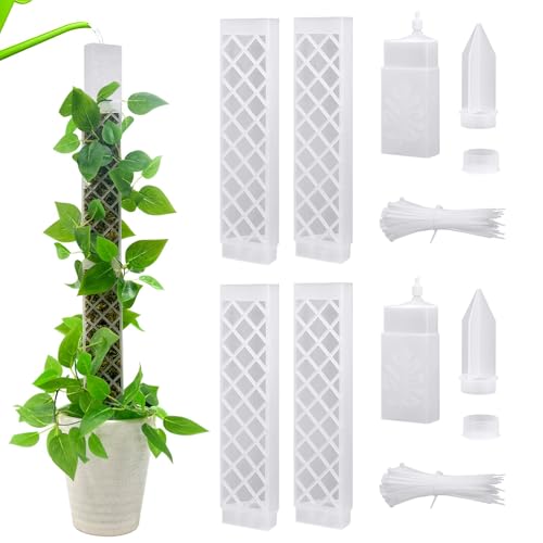 GROOFOO Moosstab für Monstera Rankhilfe – 66,5cm Kletterhilfe Set mit 4 Moosstäben Transparent + 2 Gießhilfen + 2 Steckfüßen + Vermehrungsfächern + 100 Kabelbindern von GROOFOO