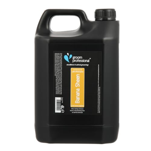 GROOM PROFESSIONAL Banana Sheen Hundeshampoo - Hundeshampoo Gegen Juckreiz - Tiefenreinigendes Shampoo für Hunde - Verleiht Glanz und Weichheit - Perfekt für Stumpfes und Trockenes Fell, 4 Liter GROOM PROFESSIONAL Banana Sheen Hundeshampoo - Hundeshampoo Gegen Juckreiz - Tiefenreinigendes Shampoo für Hunde - Verleiht Glanz und Weichheit - Perfekt für Stumpfes und Trockenes Fell, 4 Liter von GROOM PROFESSIONAL