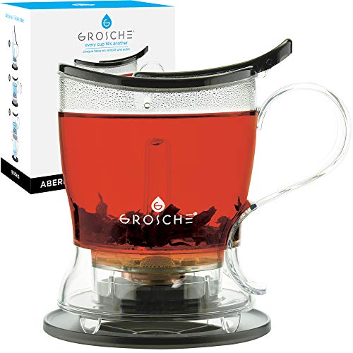 GROSCHE Aberdeen PERFECT TEA MAKER Tea pot with coaster, Tea Steeper, Easy Tea Infuser, 17.7 oz. 525 ml, EASY CLEAN Tea Steeper, BPA-Free - BLACK teapot von GROSCHE
