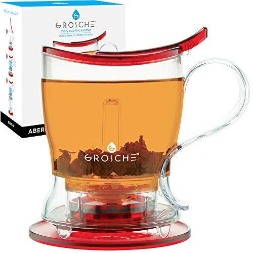 GROSCHE Aberdeen PERFECT TEA MAKER Tea pot with coaster, Tea Steeper, Easy Tea Infuser, 17.7 oz. 525 ml, EASY CLEAN Tea Steeper, BPA-Free - RED teapot von GROSCHE