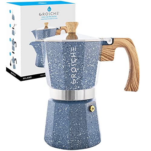 GROSCHE Milano-Maschine, Espressokocher, Greca-Kaffeemaschine, Herd-Kaffeemaschine und Espressokocher Perkolator (Indigo, 6 Tassen) von GROSCHE