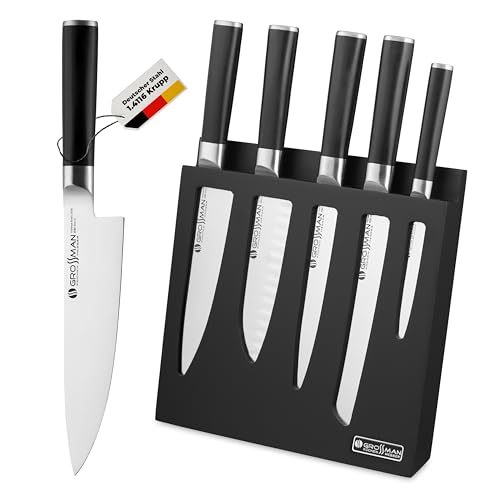 GROSSMAN® Duncan Messerblock | Messerset mit Messerblock | Deutschem Edelstahl Klingen | Messerblock mit Messer | Küchenmesser Set (Tiefschwarz | Tiefschwarz, 5-teilig) von GROSSMAN