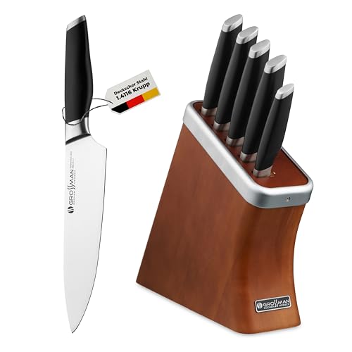 GROSSMAN® Woodstock Messerblock | Messerset mit Messerblock | Deutschem Edelstahl Klingen | Messerblock mit Messer | Küchenmesser Set (Lehmbraun | Tiefschwarz, 5-teilig) von GROSSMAN
