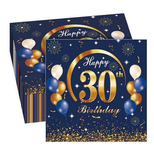 GROVBLE 40 Stück Servietten 30. Geburtstag, Blau, für Mann und Frau, Happy Birthday, 33 x 33cm GROVBLE 40 Stück Servietten 30. Geburtstag, Blau, für Mann und Frau, Happy Birthday, 33 x 33cm von GROVBLE