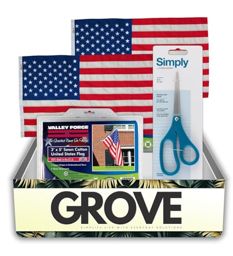 2x Amerikanische Flagge Made in USA Bundle mit Stahlschere - 100% Baumwolle Flagge mit recycelbarer Verpackung, nachhaltige Materialien zum Ausstellen oder Basteln - Geschenkset (2 Stück) von GROVE