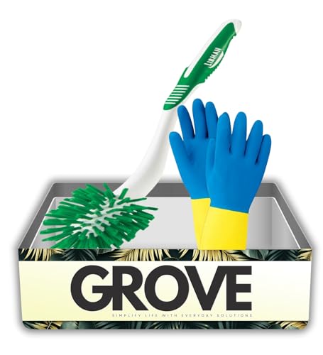 Libman 8.3 cm W Stiff Bristle 27.9 cm Kunststoff/Gummigriff Schüsselbürste Bundle mit Reinigungshandschuhen - Langlebige Flasche und Spülbürste für gründliche Reinigung - Geschenkset (2 Stück) von GROVE