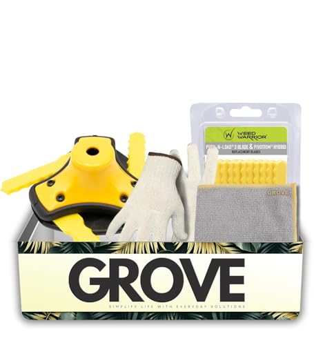 Weed Eater Head by Weed Warrior 25.7 cm L Blade Trimmerkopf Bundle mit Trimmerklinge + Mikrofasertuch + Arbeitshandschuhe - Weedeater Aufsätze für einen gepflegten Garten - Geschenkset (4 Stück) von GROVE