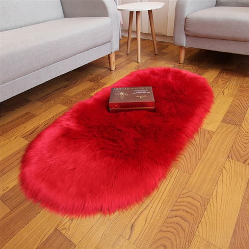 GROWBY Teppiche für Wohnzimmer, einfarbig, flauschig, Schlafzimmer, Nachttisch, Bodenmatte, zotteliger, Rutschfester Teppich für Zimmer, Heimdekoration, rot, 70 x 150 cm von GROWBY