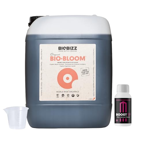 GROWMANIA Bio Bloom von BioBizz 10L + Probe Boost Up von Up Nutrients + Messbecher | Biobloom Lösung für massive Blüte | Für Landwirte und große Produzenten von GROWMANIA.ES