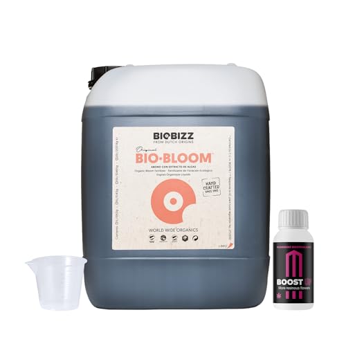 GROWMANIA Bio Bloom von BioBizz 5L + Probe Boost Up von Up Nutrients + Messbecher | Biobloom organischer Dünger für extensive Blüte | Ideal für große Gärten und Obstgärten von GROWMANIA.ES