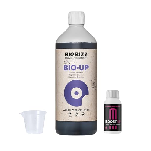 GROWMANIA Bio Up von BioBizz 1L + Probe Boost Up von Up Nutrients + Messbecher | Organischer pH-Regulator | Ideal für Gärten und mittelgroße Obstgärten von GROWMANIA.ES