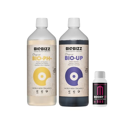 GROWMANIA Biobizz pH + Plus 500 ml + pH - Minus 500 ml Flüssig + Up Nutrients Boost Up | Superpack Ph up and Ph Down and Boost | Ph-senker Heber Dünger Pflanzen Grow Anbau Indoor Down Granulat Tomaten von GROWMANIA.ES