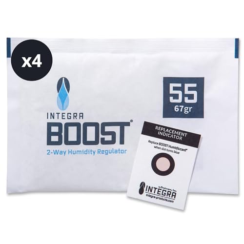 GROWMANIA Integra Boost 55 % - 4 Stück à 67 g Feuchtigkeitsregler - 2-Wege-Luftbefeuchter mit Verschleißanzeige - Lebensdauer bis zu 3 Monate von GROWMANIA.ES