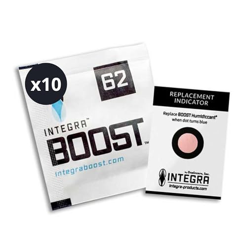 GROWMANIA Integra Boost 62 % - 10 Stück à 8 g Feuchtigkeitsregler - 2-Wege-Luftbefeuchter mit Verschleißanzeige - Lebensdauer bis zu 3 Monate von GROWMANIA.ES