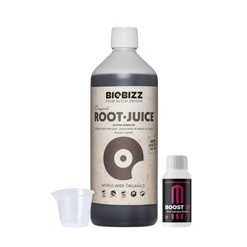 GROWMANIA Root Juice von BioBizz 1L + Probe Boost Up von Up Nutrients + Messbecher | Organischer Wurzelstimulator | Ideal für mittelgroße Gärten und Obstgärten von GROWMANIA.ES