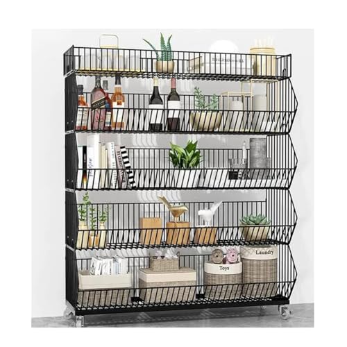 GRRICEPL Minimarkt-Regal-Wagen, Supermarkt-Schrägregale, Kleiner Rollender Supermarkt-Lagerraum-Organisationswagen, Rahmen Aus Kohlenstoffstahl (Farbe : Schwarz, Größe : 120x45x110cm) von GRRICEPL