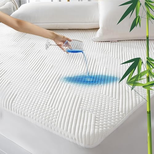 GRT Matratzenschoner Topper 150x200cm, Wasserdichte Matratzenauflage Bambus 3D-Air-Bambusfaser-Kühlmatratzenbezug, Spannbettlaken Bettlaken Topper Schoner Bezug passend für Matratzen bis zu 30 cm Höhe von GRT