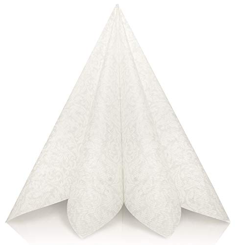 GRUBly® Servietten HOCHZEIT WEISS | Stoffähnlich [50 Stück] | Hochwertige Hochzeitsservietten, Weisse Tischdekoration für Geburtstag, Feiern, Weihnachten | 40x40cm | AIRLAID QUALITÄT von GRUBly