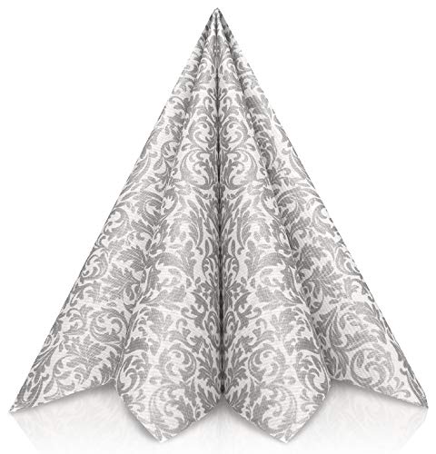 GRUBly® Servietten SILBER | Stoffähnlich [50 Stück] | Hochwertige Silberne Servietten, Tischdekoration für Weihnachten, Hochzeit, Geburtstag, Feiern | 40x40cm | AIRLAID QUALITÄT von GRUBly