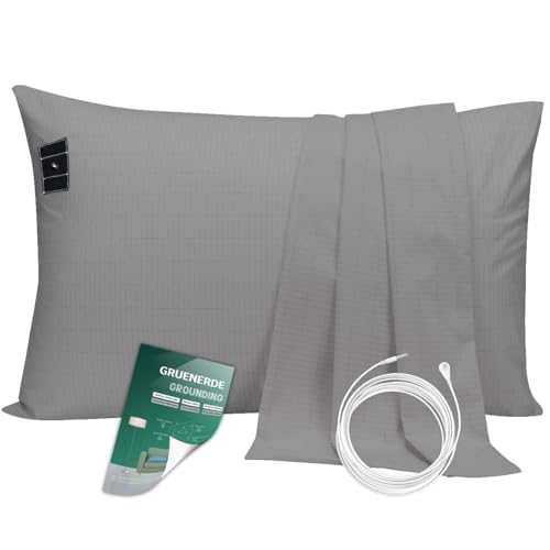 Erdungs-Kissenbezug Queen leitfähige Erdungsmatte für Bett mit 4,5 m (15 Fuß) Erdungskordel, Bio-Baumwolle, verbessert den Schlaf, Grau, 50,8 x 76,2 cm (20 x 30 Zoll) von GRUENERDE
