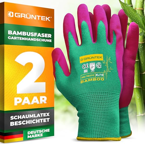 GRÜNTEK 2 Paar BAMBUS Natur Gartenhandschuhe XL/10 aus Bambusfasern, Öko Garten- und Arbeitshandschuhe, Schutzhandschuhe für Gartenbau, Angeln, Bauen, Restauration von GRÜNTEK