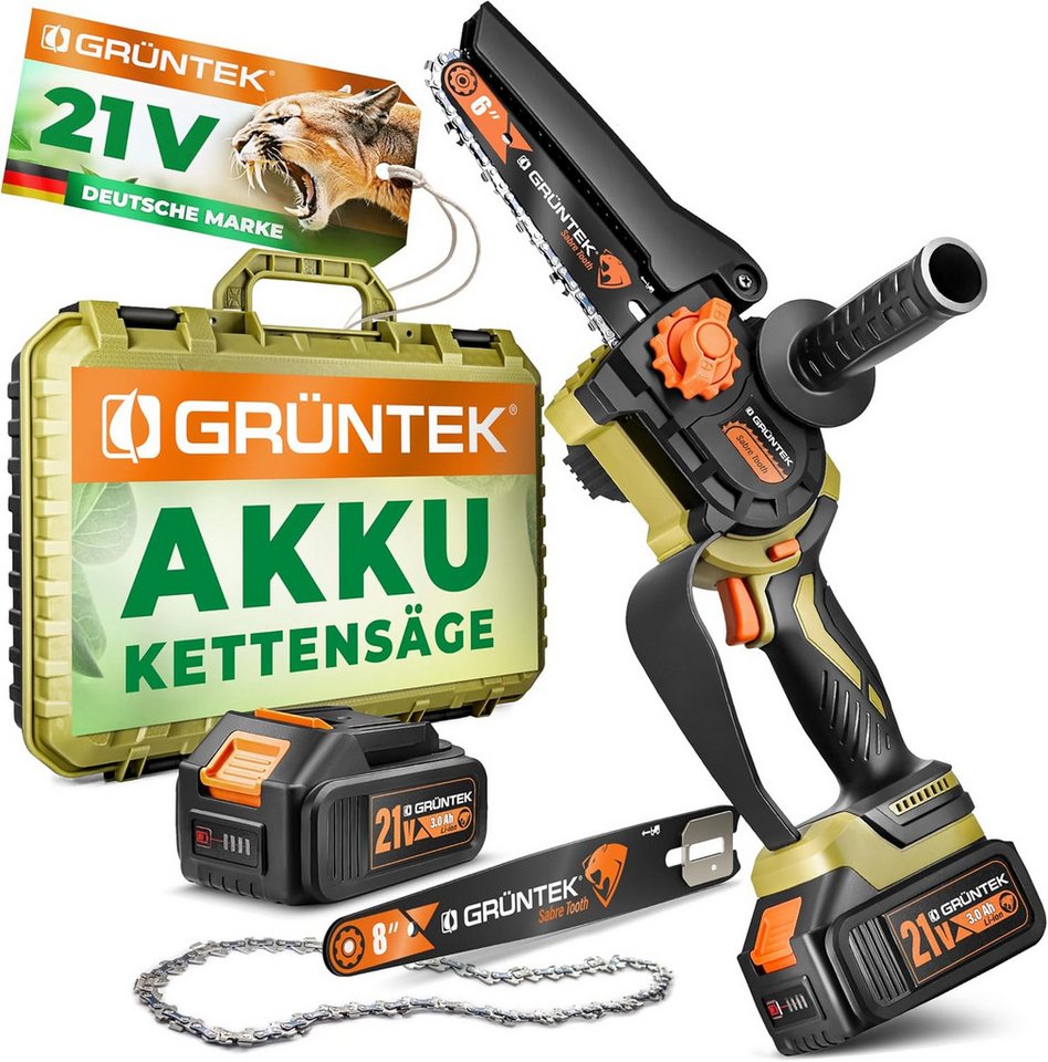 GRÜNTEK Akku-Kettensäge GRÜNTEK Akku Kettensäge 21V, Mini Motorsäge mit 2 Akkus 3.0Ah, Ideal als Alternative zur benzinbetriebenen Motorsäge GRÜNTEK Akku-Kettensäge GRÜNTEK Akku Kettensäge 21V, Mini Motorsäge mit 2 Akkus 3.0Ah, Ideal als Alternative zur benzinbetriebenen Motorsäge von GRÜNTEK