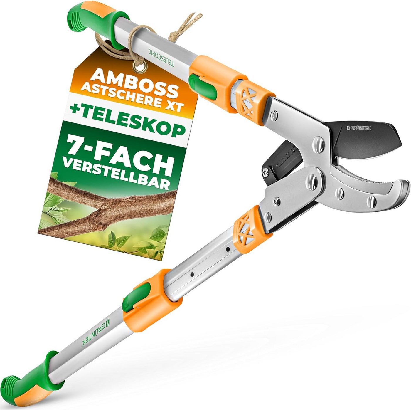 GRÜNTEK Astschere Teleskop-Astschere XT 685 -1015 mm, Amboss Smart-Cut Baumschere, gehärtete Klinge 78 mm, 7-fach verstellbare Griffe. GRÜNTEK Astschere Teleskop-Astschere XT 685 -1015 mm, Amboss Smart-Cut Baumschere, gehärtete Klinge 78 mm, 7-fach verstellbare Griffe. von GRÜNTEK